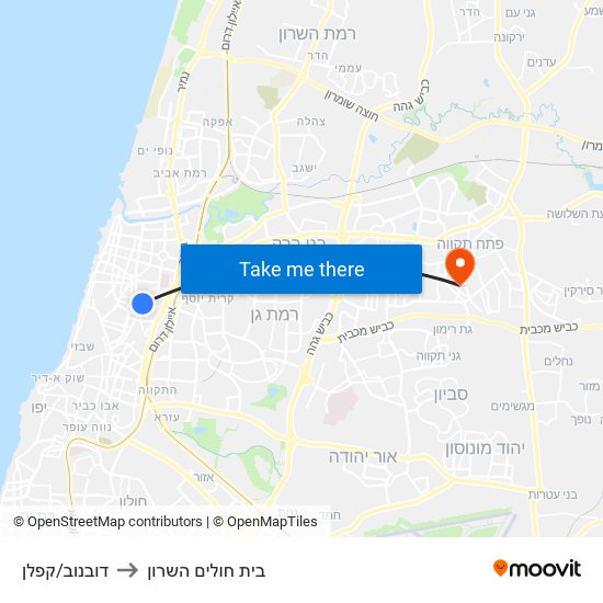 דובנוב/קפלן to בית חולים השרון map