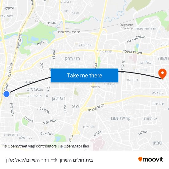 דרך השלום/יגאל אלון to בית חולים השרון map