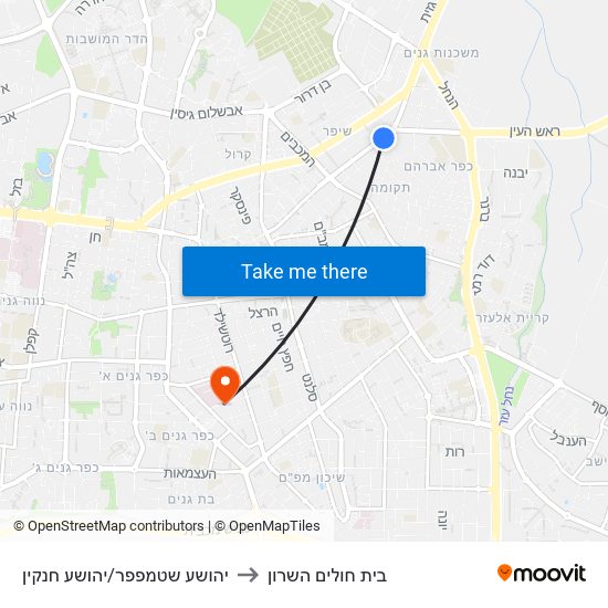 יהושע שטמפפר/יהושע חנקין to בית חולים השרון map