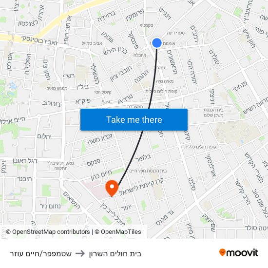 שטמפפר/חיים עוזר to בית חולים השרון map