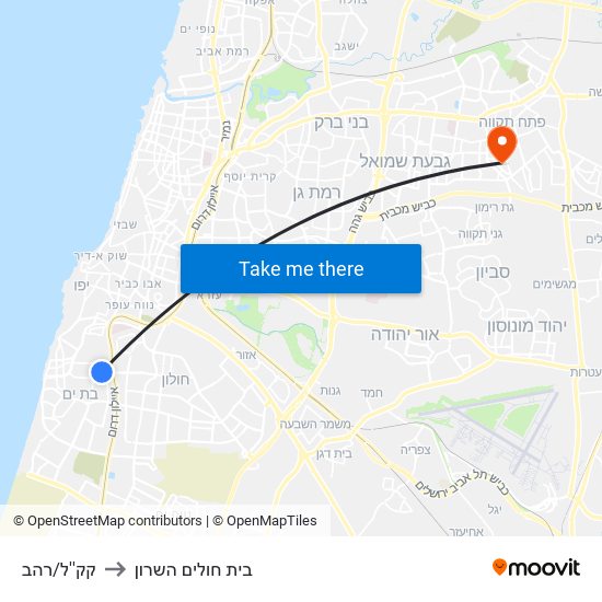 קק''ל/רהב to בית חולים השרון map