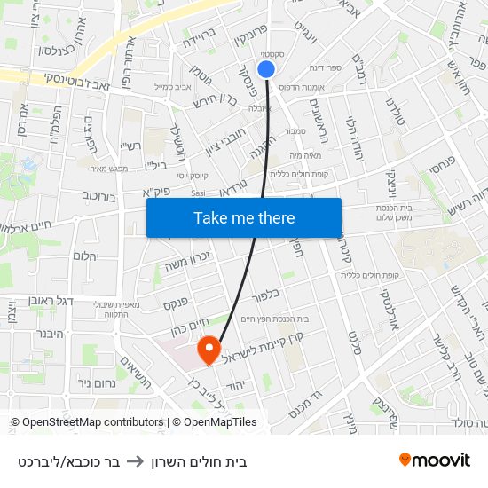 בר כוכבא/ליברכט to בית חולים השרון map