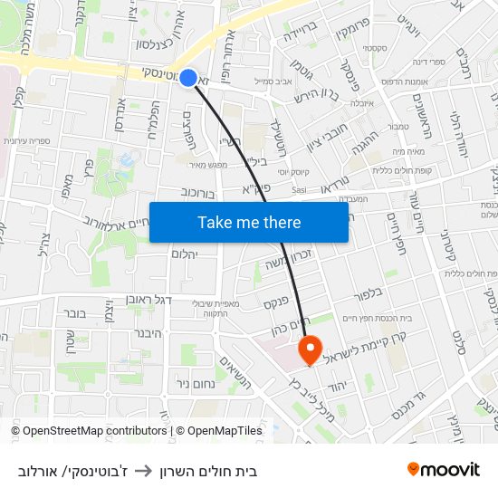 ז'בוטינסקי/ אורלוב to בית חולים השרון map