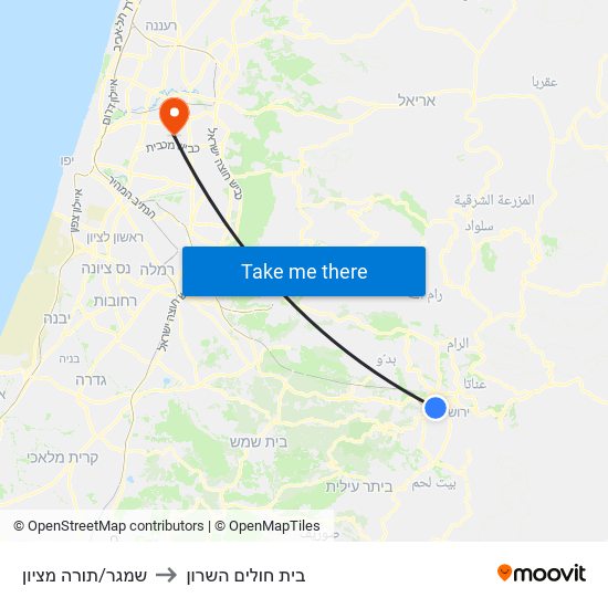 שמגר/תורה מציון to בית חולים השרון map