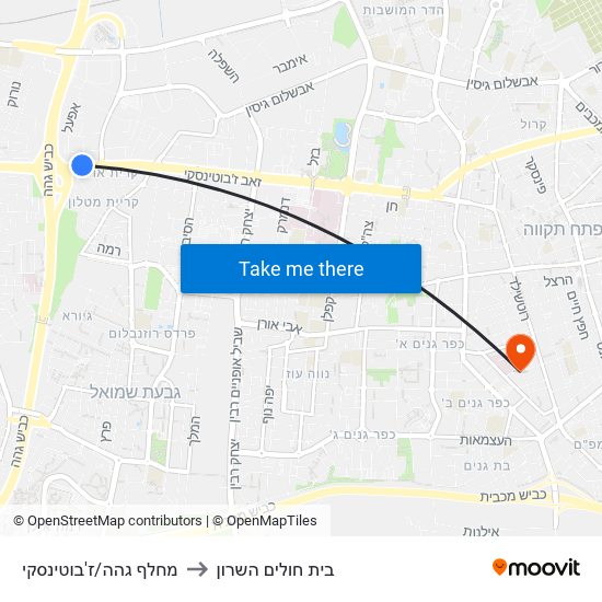 מחלף גהה/ז'בוטינסקי to בית חולים השרון map