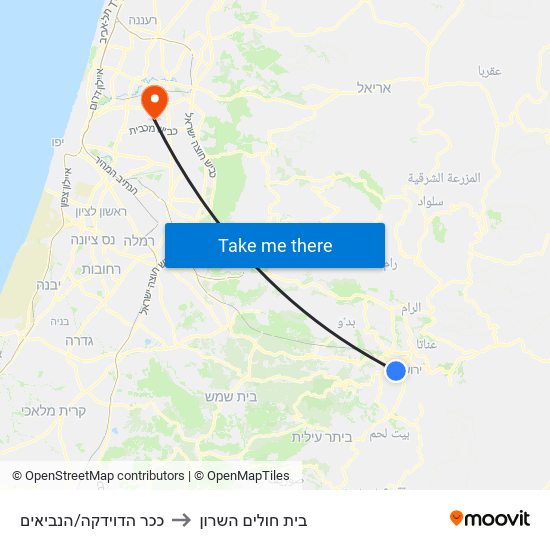 ככר הדוידקה/הנביאים to בית חולים השרון map