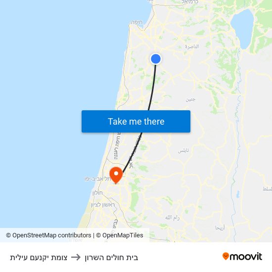 צומת יקנעם עילית to בית חולים השרון map