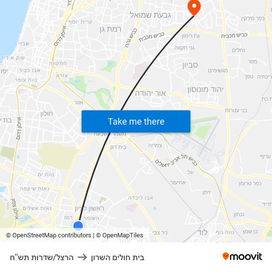 הרצל/שדרות תש''ח to בית חולים השרון map