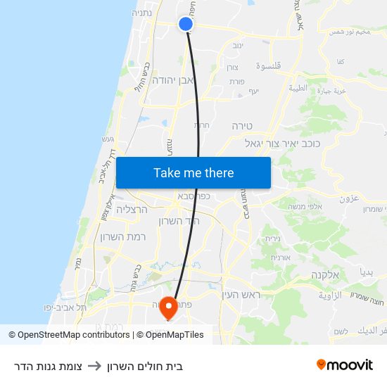 צומת גנות הדר to בית חולים השרון map