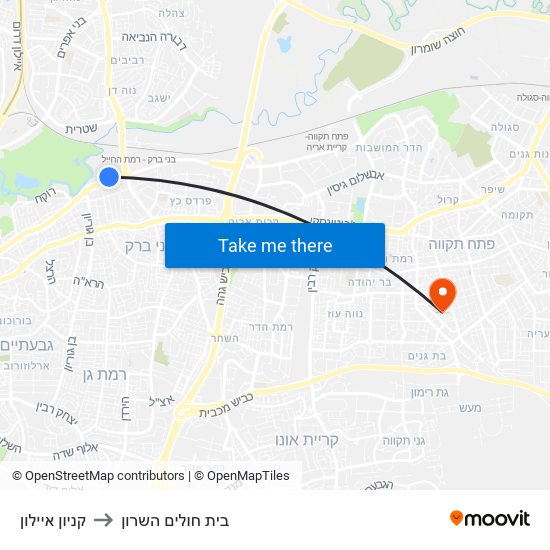 קניון איילון to בית חולים השרון map