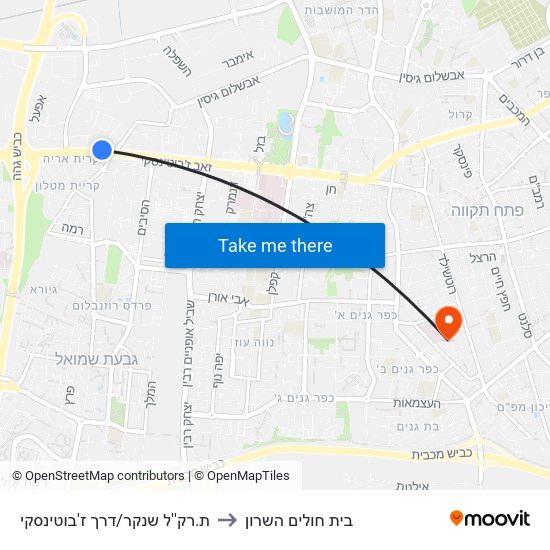 ת.רק''ל שנקר/דרך ז'בוטינסקי to בית חולים השרון map