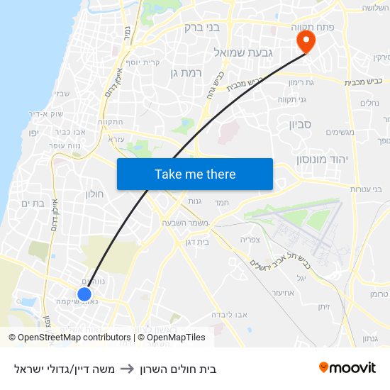 משה דיין/גדולי ישראל to בית חולים השרון map