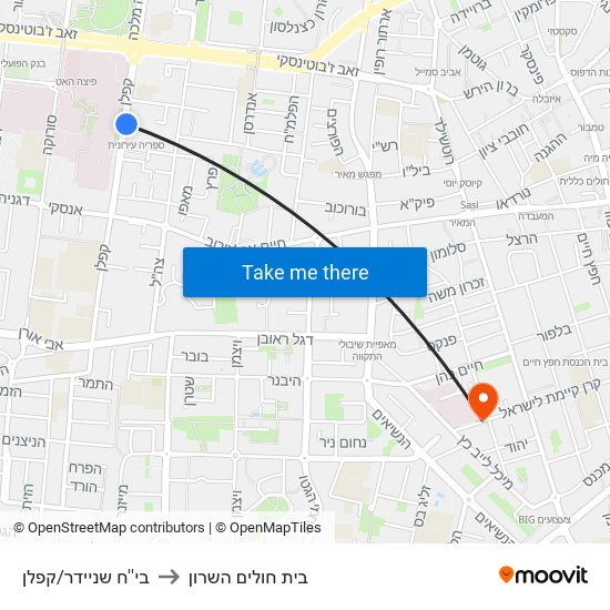 בי''ח שניידר/קפלן to בית חולים השרון map