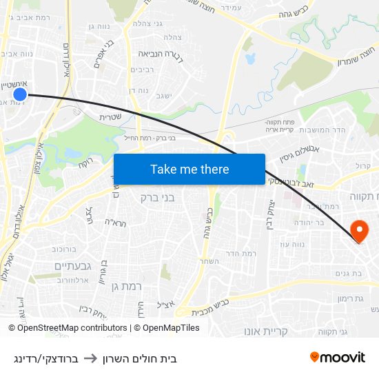 ברודצקי/רדינג to בית חולים השרון map