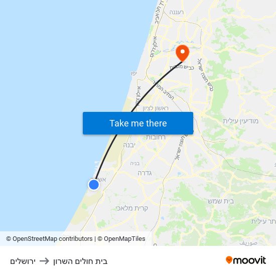 ירושלים to בית חולים השרון map