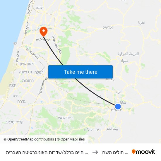 שדרות חיים ברלב/שדרות האוניברסיטה העברית to בית חולים השרון map
