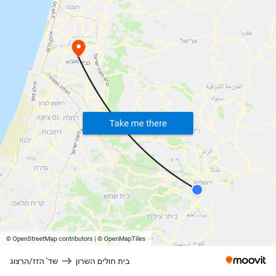 שד' הזז/הרצוג to בית חולים השרון map