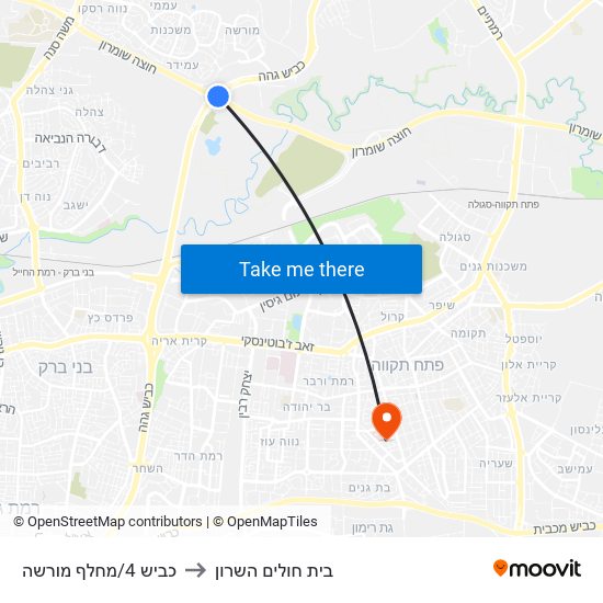 כביש 4/מחלף מורשה to בית חולים השרון map