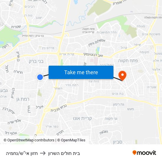 חזון אי''ש/נחמיה to בית חולים השרון map