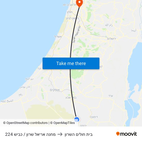 מחנה אריאל שרון / כביש 224 to בית חולים השרון map