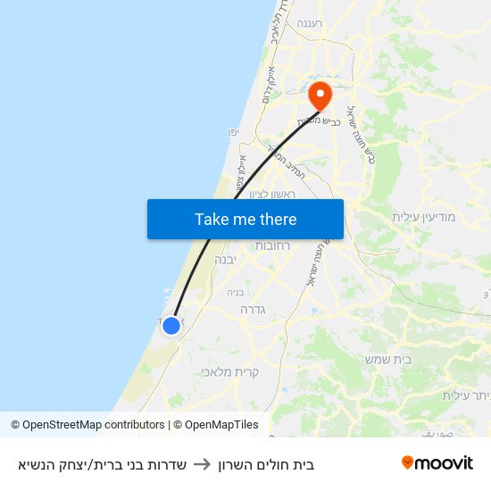 שדרות בני ברית/יצחק הנשיא to בית חולים השרון map