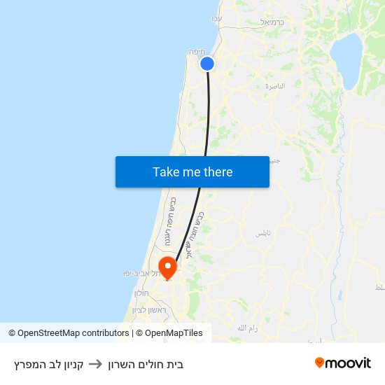 קניון לב המפרץ to בית חולים השרון map