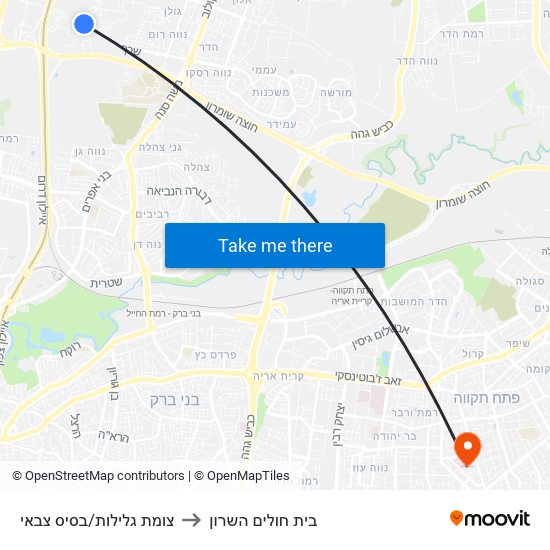 צומת גלילות/בסיס צבאי to בית חולים השרון map