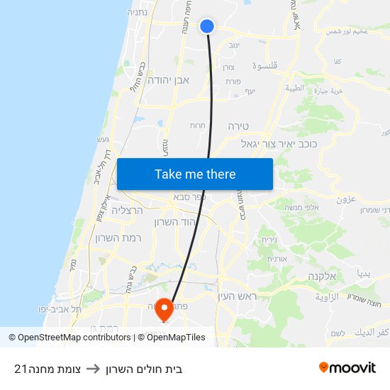 צומת מחנה21 to בית חולים השרון map