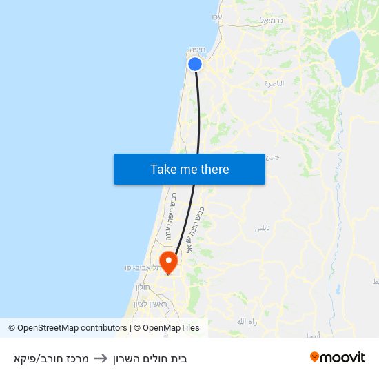 מרכז חורב/פיקא to בית חולים השרון map