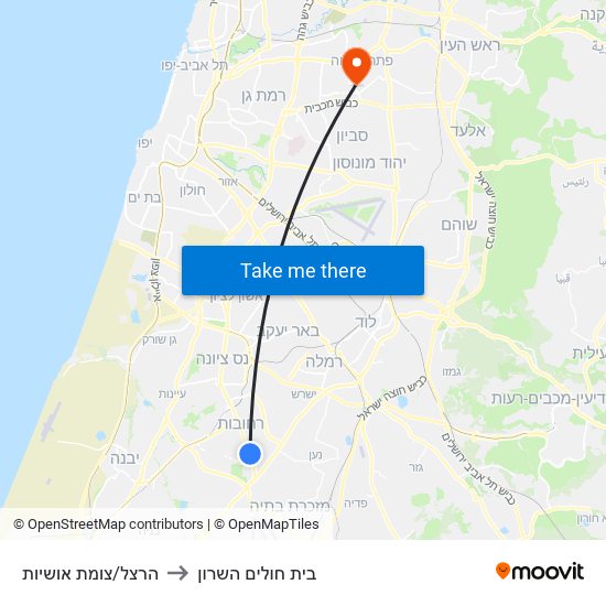 הרצל/צומת אושיות to בית חולים השרון map