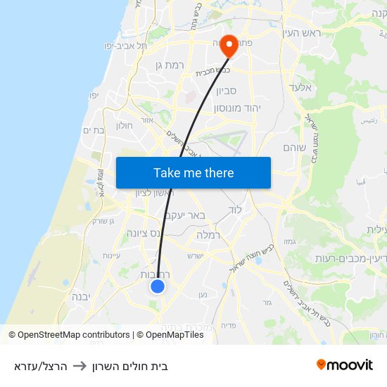 הרצל/עזרא to בית חולים השרון map