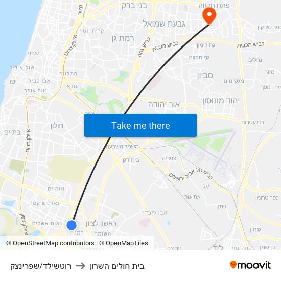 רוטשילד/שפרינצק to בית חולים השרון map