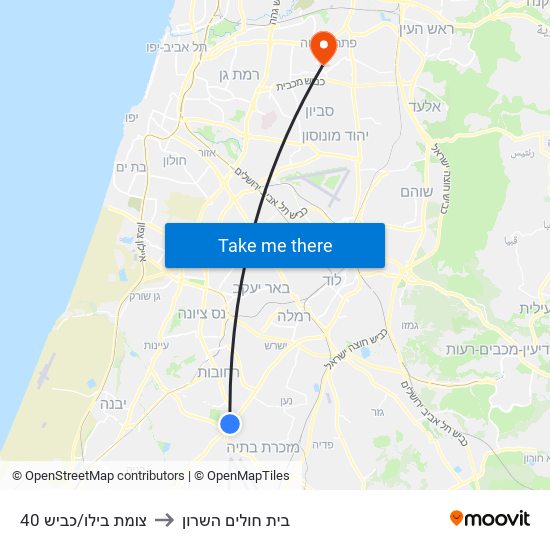 צומת בילו/כביש 40 to בית חולים השרון map