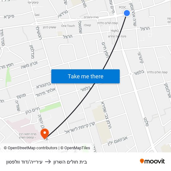 עירייה/דוד וולפסון to בית חולים השרון map