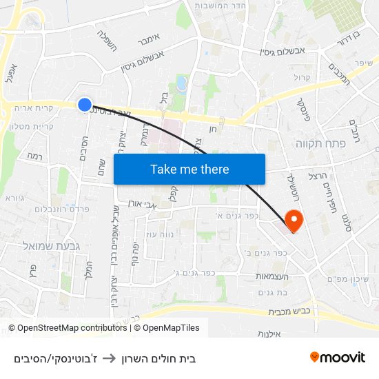 ז'בוטינסקי/הסיבים to בית חולים השרון map