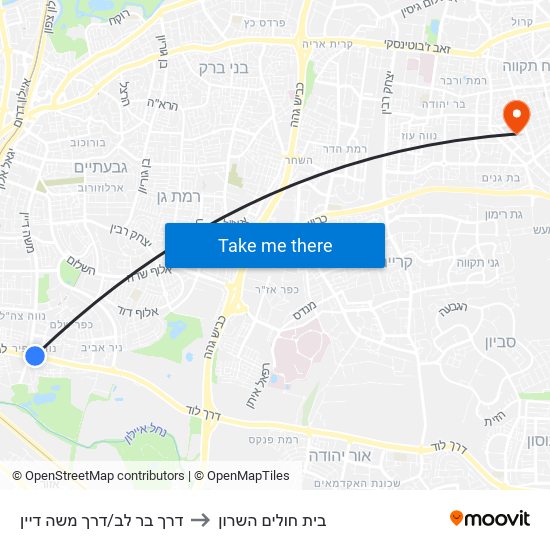 דרך בר לב/דרך משה דיין to בית חולים השרון map