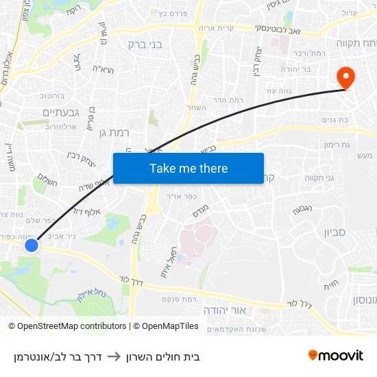 דרך בר לב/אונטרמן to בית חולים השרון map