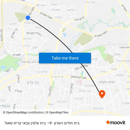 בית עלמין צבאי קרית שאול to בית חולים השרון map