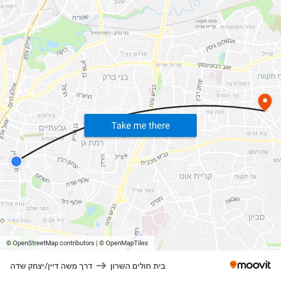 דרך משה דיין/יצחק שדה to בית חולים השרון map