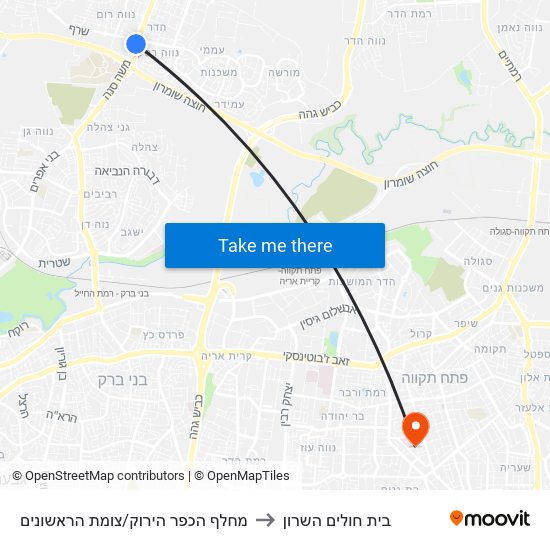 מחלף הכפר הירוק/צומת הראשונים to בית חולים השרון map