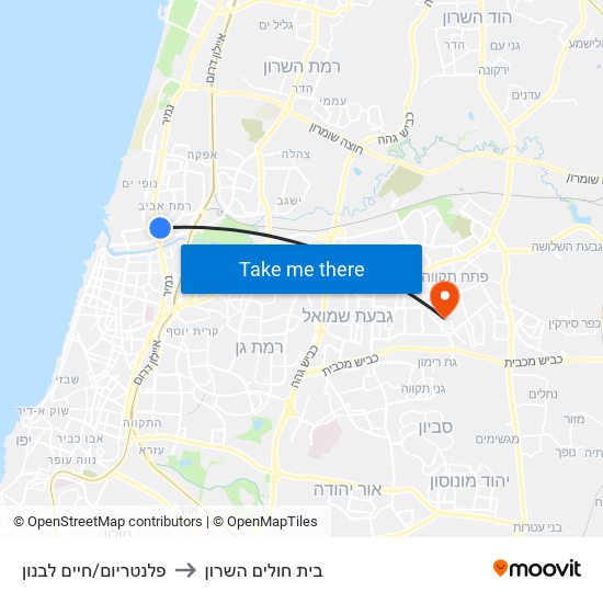 פלנטריום/חיים לבנון to בית חולים השרון map