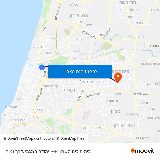 יהודה המכבי/דרך נמיר to בית חולים השרון map