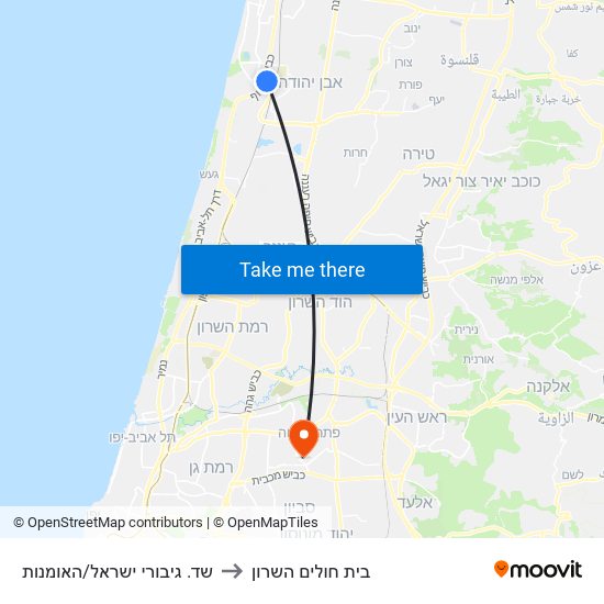 שד. גיבורי ישראל/האומנות to בית חולים השרון map