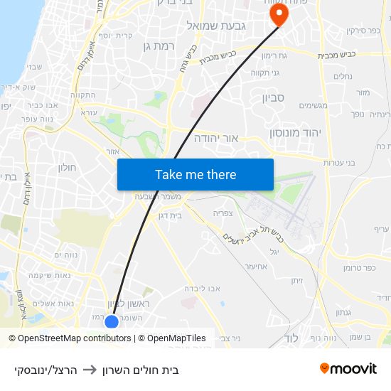 הרצל/ינובסקי to בית חולים השרון map