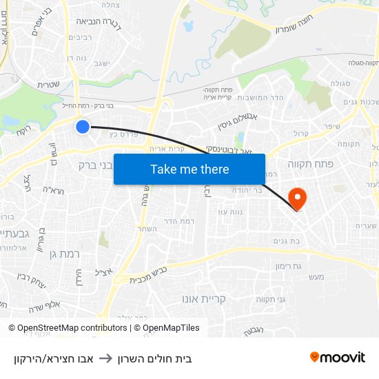 אבו חצירא/הירקון to בית חולים השרון map