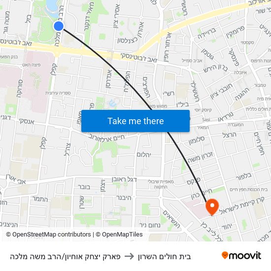 פארק פ''ת/הרב משה מלכה to בית חולים השרון map