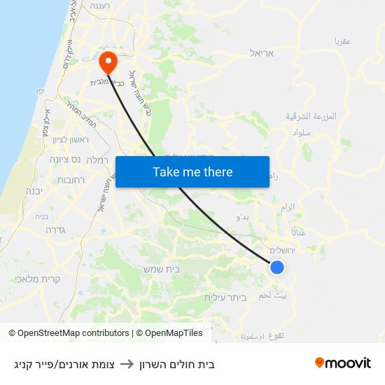 צומת אורנים/פייר קניג to בית חולים השרון map