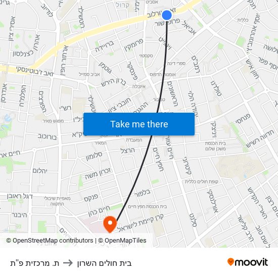 ת. מרכזית פ''ת to בית חולים השרון map