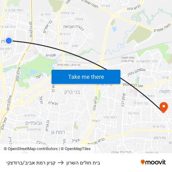 קניון רמת אביב/ברודצקי to בית חולים השרון map