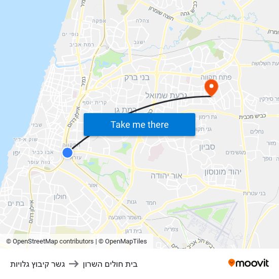 גשר קיבוץ גלויות to בית חולים השרון map